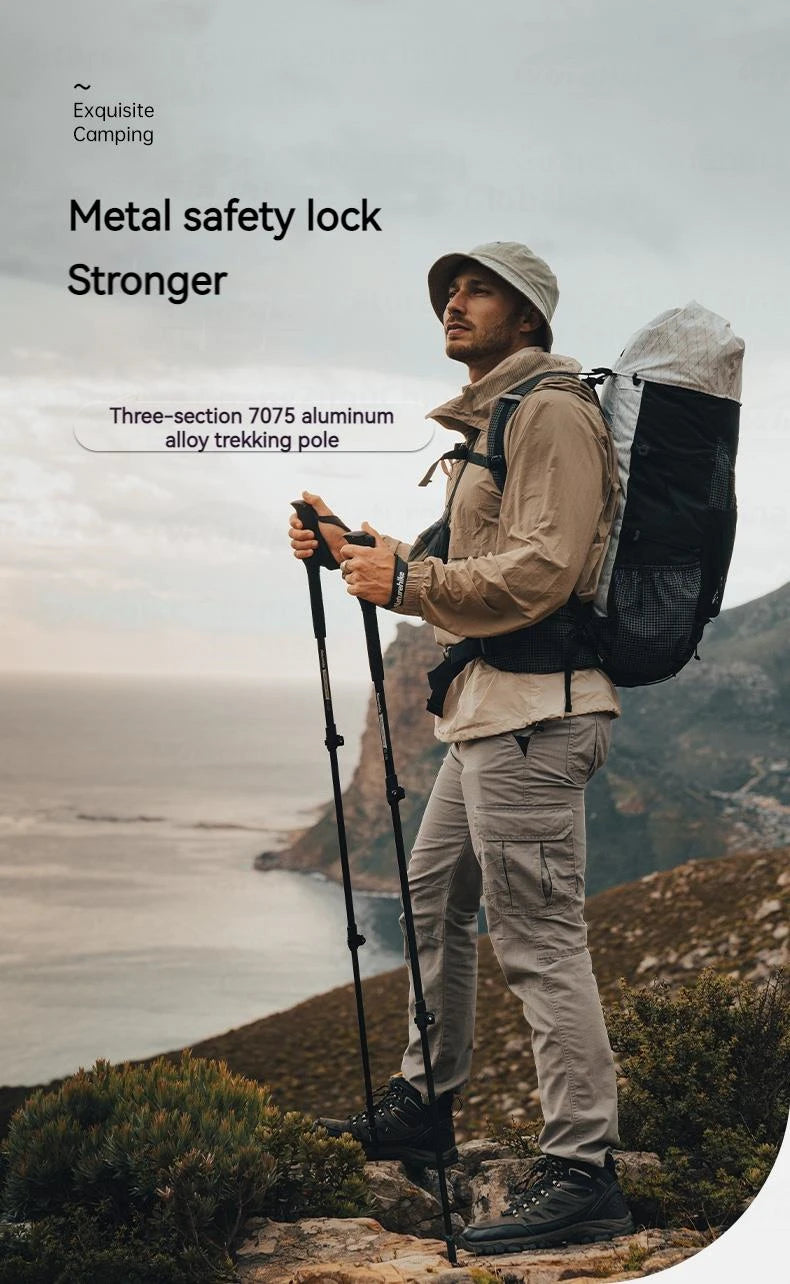Naturehike ST03 7075 Aluminium Alloy Folding Trekking Pole Walking Stick Climbing Retractable 3 Sections Telescopic Alpenstocks