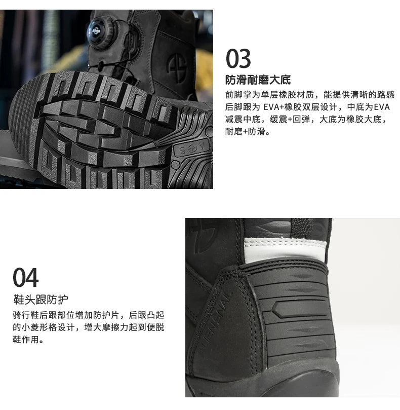 Motorcycle Rally Boots Anti-fall Leather Waterproof Riding Shoes Four Seasons Knob Design Racing Motorcycle Riding Cowhide Boots