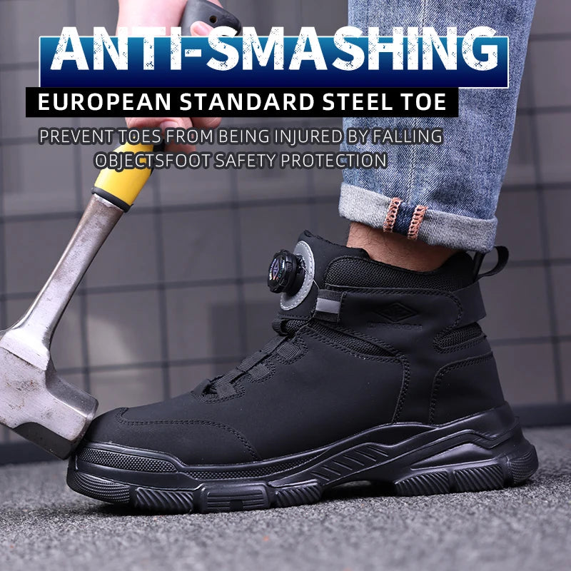 Waterproof Men Boots Rotating Buttons Safety Shoes Men Puncture-Proof Work Boots Steel Toe Shoes Light Indestructible Shoes