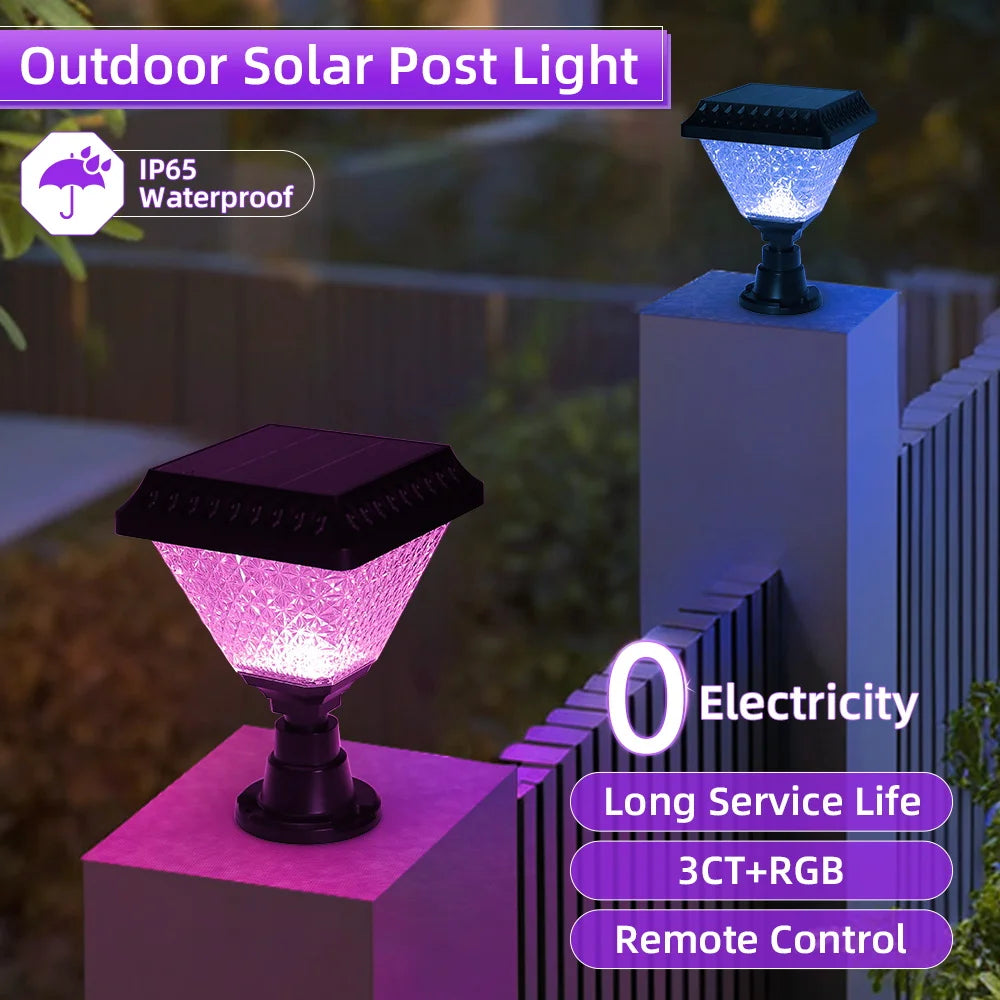 Outdoor Led Solar Garden Lights Dimming Timed Column Light Post Lamp Pillar Light Modern LED for Home Villa Garden Patio Decor