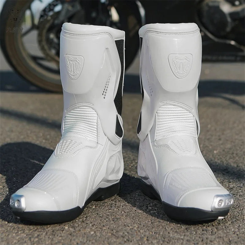 Professional Motorcycle Boots Anti-slip Mid-calf Long Ankle Off-road Racing Wear-resistant Motorcycle Rider Protective Shoes