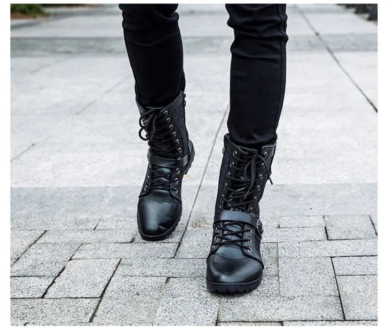 2025New Men Boots Fashion Mid-calf Boots Trend Motorcycle Boot High Top Casual Boots for Men Plush Warm Winter Boot Botas Hombre