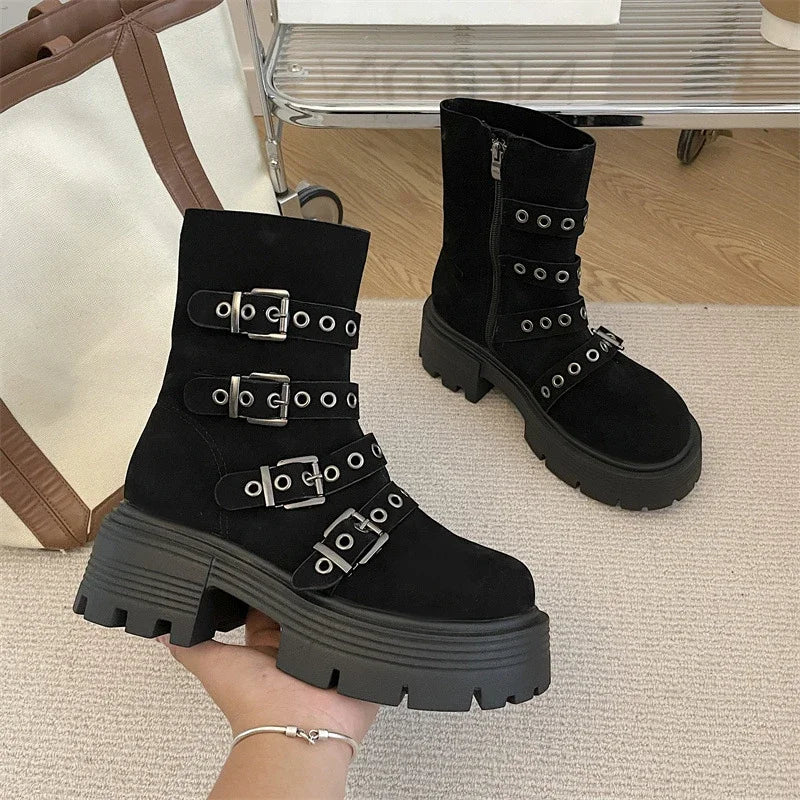 2025 Spring New Brown British Style Platform Women's Boots Fashion Simple Korean Women's Shoes