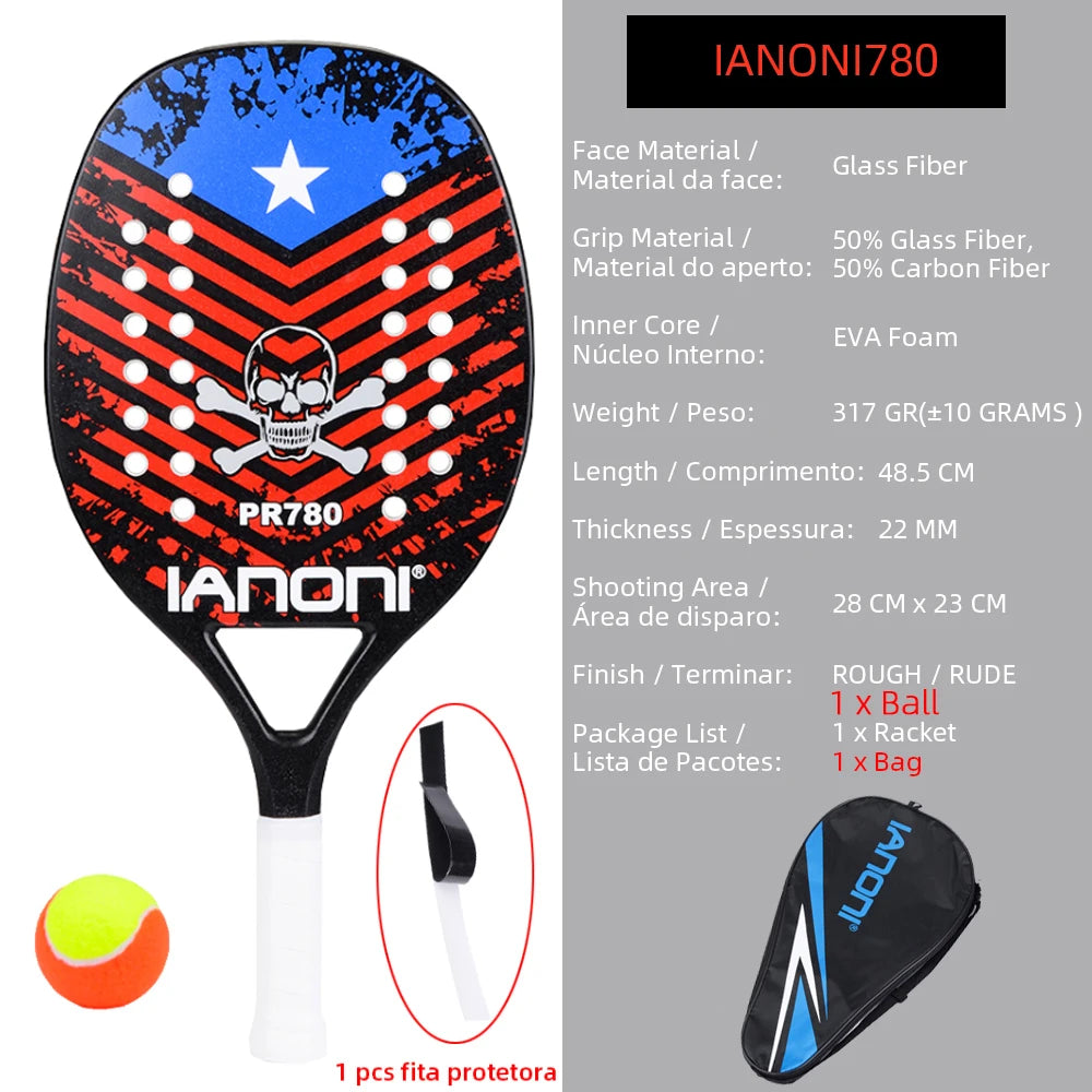 High Quality 3K Carbon and Glass Fiber Beach Tennis Racket Soft Face Tennis Racquet with Protective Cover Ball