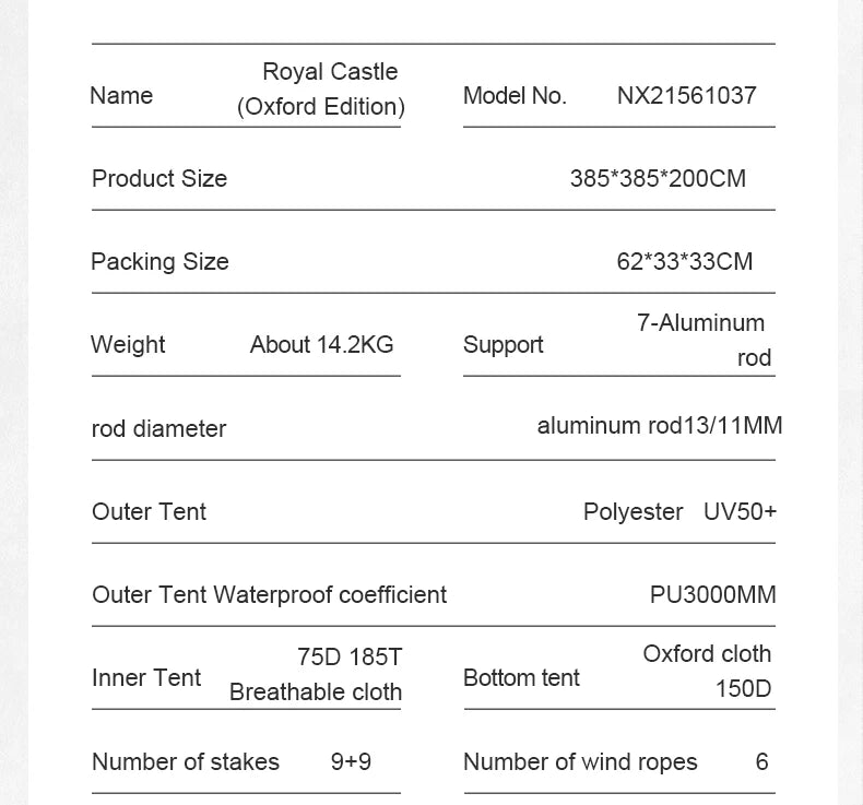 MOBI GARDEN Camping Tent Royal Castle 150D Oxford With Snow Skirt Double Layer Waterproof Hiking 5 Person 4 Season Tent UV50+