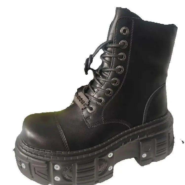 Women Omet Dark Motorcycle Heavy Metal Platform Cross-border Boots 2024 Spring New Female Punk Small Leather Men Shoes