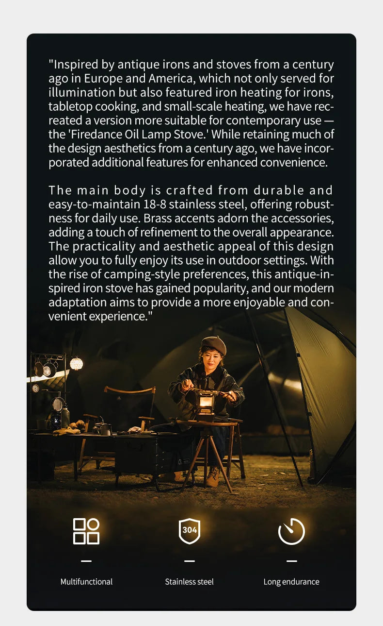 Thous Winds Firedance Oil Lamp Stove Portable Outdoor Retro Camping Lantern Emotion Lights Burner Stove Camping Supplies