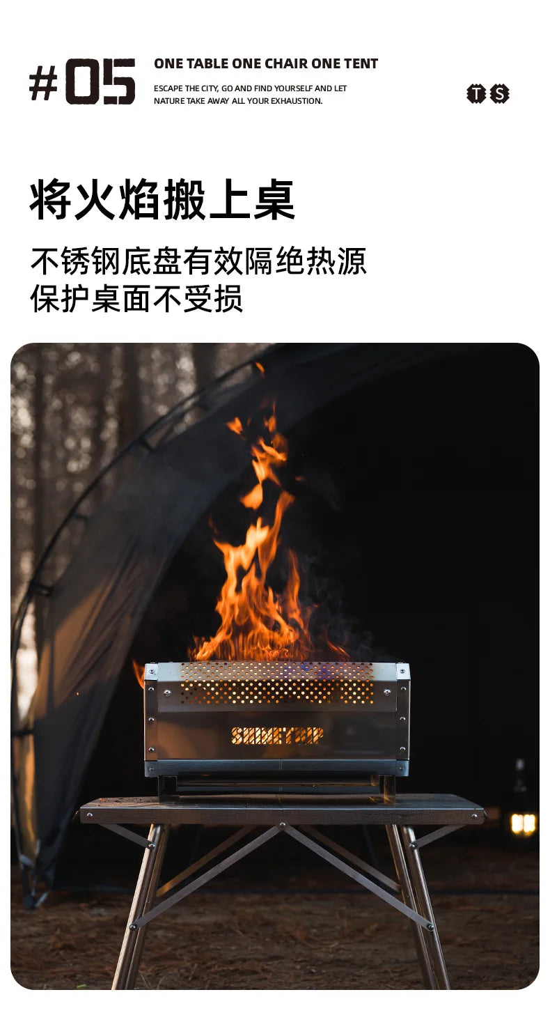 ShineTrip Outdoor Camping Stove Beacon Tower Desktop Barbecue Stove Stainless Steel Strong Firewood Burner Camping Furnace