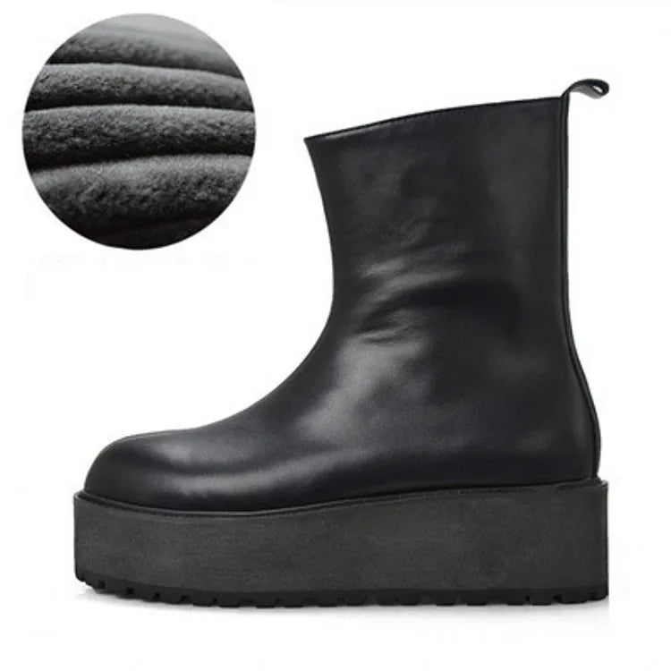 Autumn New Fashion Men Shoes Side Zipper Round Toe For Men Motorcycle Boots Punk Genuine Leather Mid Calf Boots Free Shipping