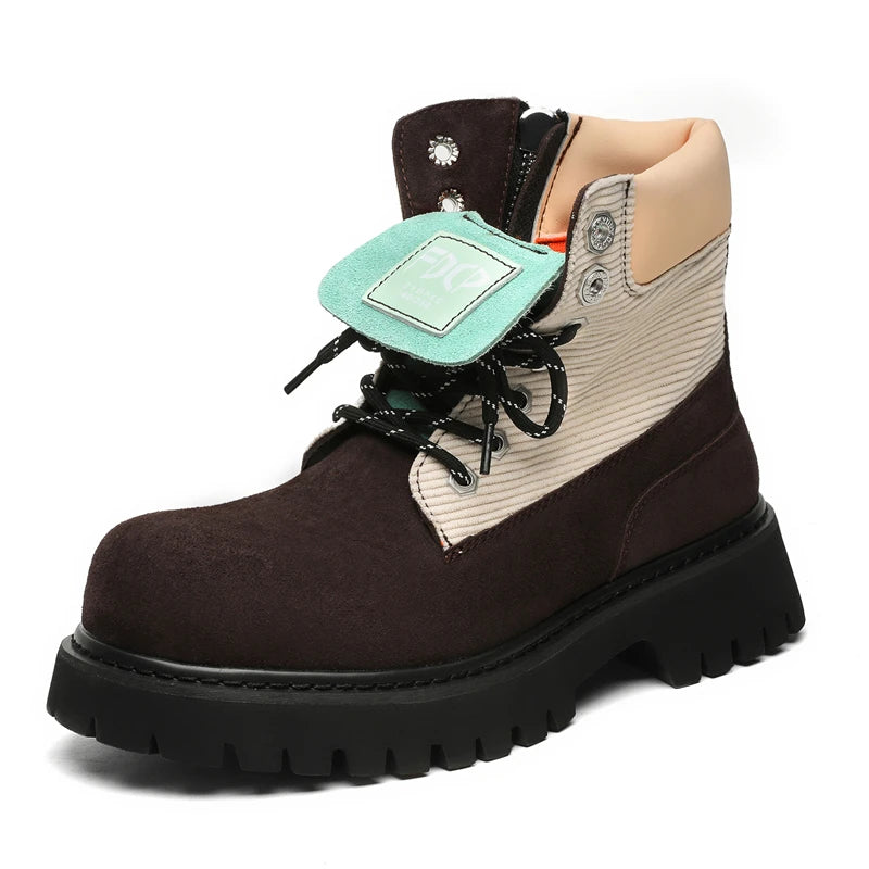 High quality Luxury Leather Boots Man Yellow High top Shoes Winter Men's Ankle Boots Street Motorcycle Shoes botas para hombre