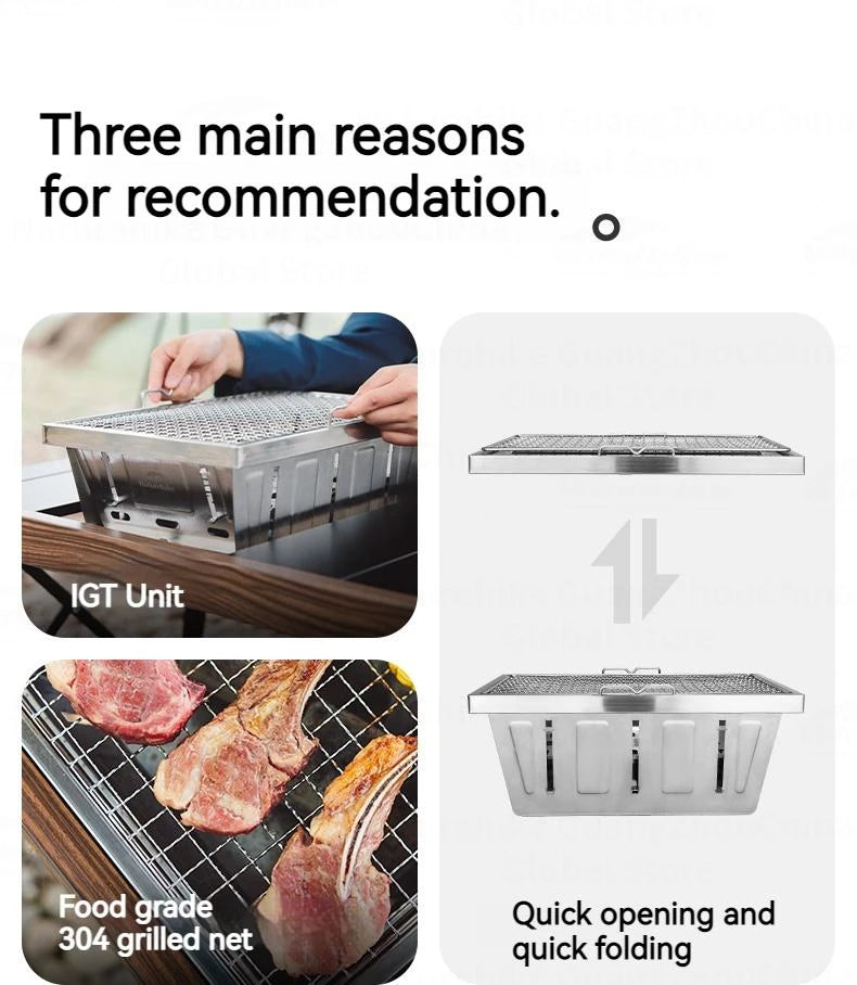 Naturehike Charcoal Grill Outdoor Barbecue Stove Cookware Firewood Heater Camping Accessories Portable Stainless Steel Burner