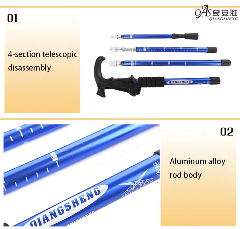 Four-section T-handle Trekking Pole Outdoor Travel Cane Climbing  Pole Aluminum Alloy Telescopic Pole Hiking Walking Stick