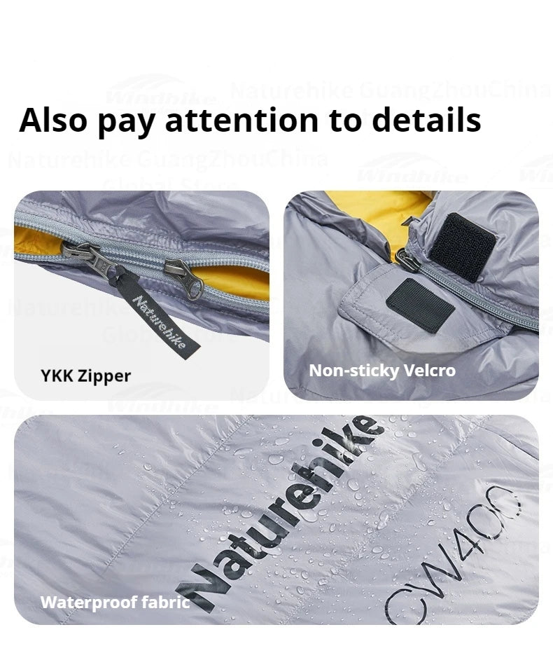 Naturehike CW400 Sleeping Bag Winter 650FP Duck Down Hooded Hiking Sleeping Bag 20D Nylon Waterproof Ultralight Envelope Warm