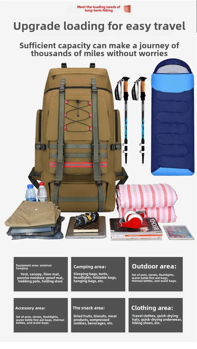 130L Large Capacity Mountaineering Bag Suitable  Outdoor Travel Camping Climbing Adventure Multifunctional Waterproof  Backpack