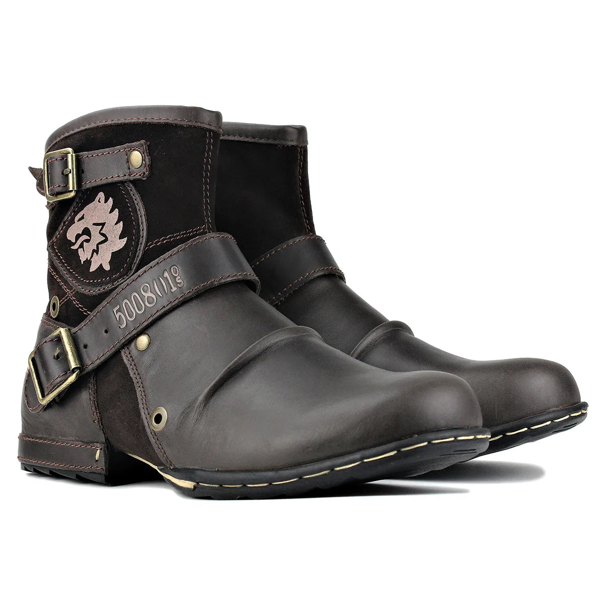 2025 New In Men Boots Luxury Handmade Men Ankle Boots Metal Buckle Zipper Motorcycle Boots Outdoor Plus Size 39-48 Punk Bottines