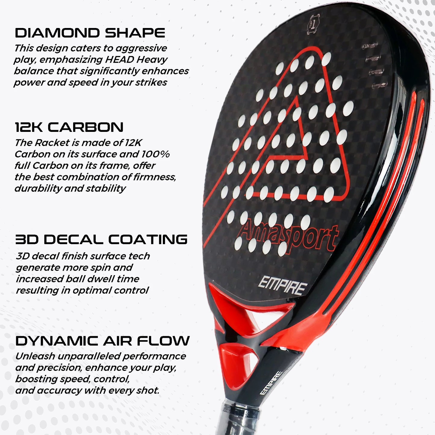 AMASPORT 3k/12k/18k Padel Tennis Racquets High Density & Quality With Padel Bags For Racket EVA Memory Flex Foam Core For Unisex