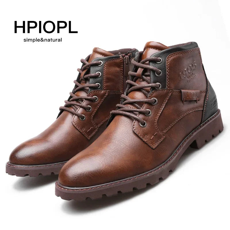 Vintage Men Boots 2024 New Autumn Winter Shoes High Quality Men's Leather Boots Side Zipper Men's Ankle Boots Large Size 39 48