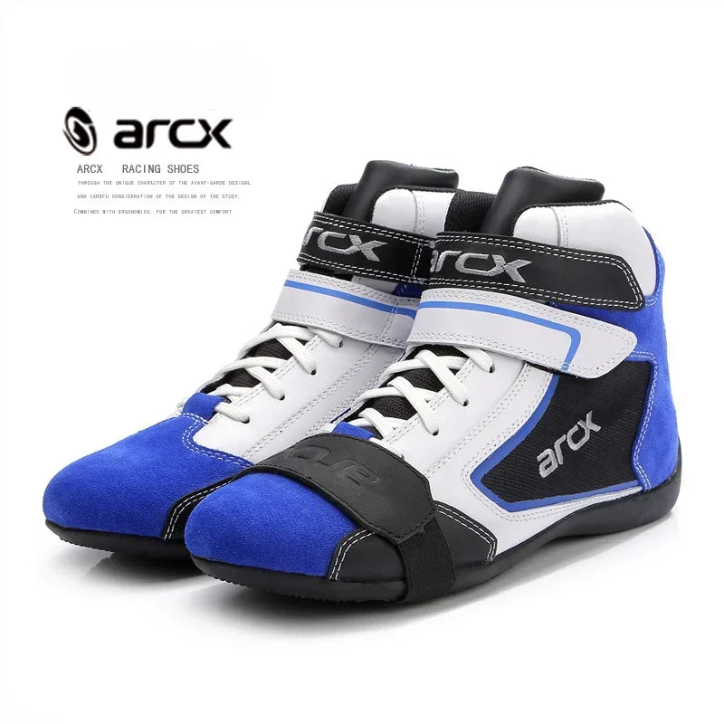 NEW ARCX Men's Motorcycle Boots Leisure Blue bottes moto Leather motorboats Street Moto Racing Ankle Four Seasons casual shoes