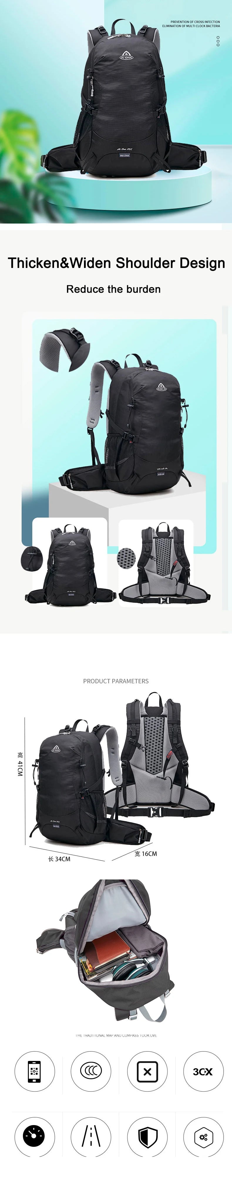 28L Hiking Backpack Men Sports Climbing Bags Waterproof Camping Daypack with Rain Cover Travel Mountain School Backpack Women