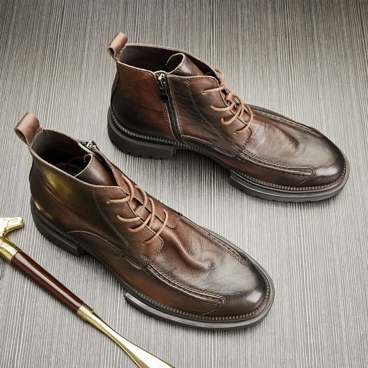 Men Shoes Leather Retro Men Boots Leather Ankle Boots Motorcycle Boots Cowboy Boots Show Bar Fashion Combat Boots