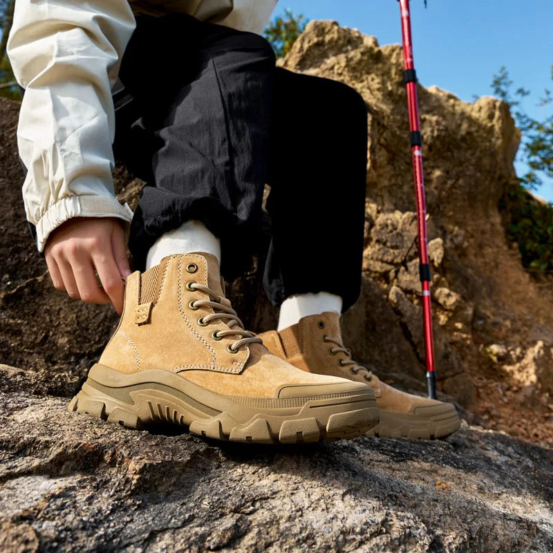 Non-slip Man Ankle Botas Non-Slip Outdoor Motorcycle Boots Versatile Leisure Snow Boots Street Style Mens Leather High Top Shoes