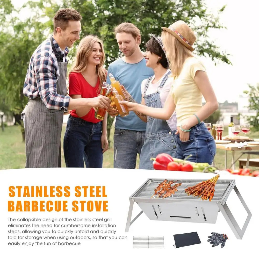 Portable Outdoor Camping Folding stove stainless steel Barbecue brazier charcoal barbecue smokeless folding barbecue stove