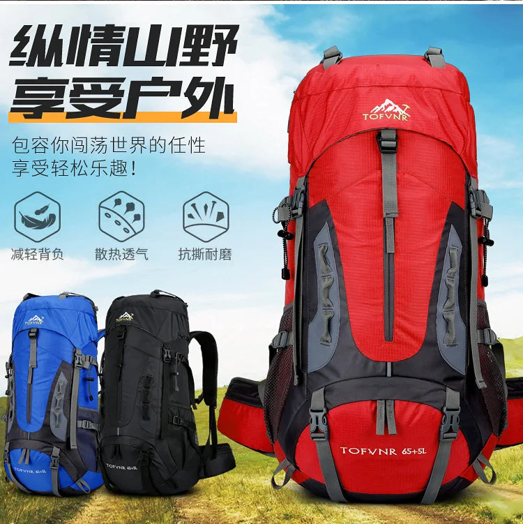2025 cross-border outdoor hiking bag shoulder hiking sports bag waterproof bag backpack large capacity polyester backpack a001