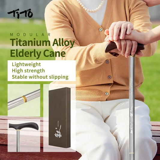 TiTo Titanium Alloy Telescopic Walking Stick For The Elderly Mothers Fathers  Ultralight Trekking Poles Camping Hiking Stick