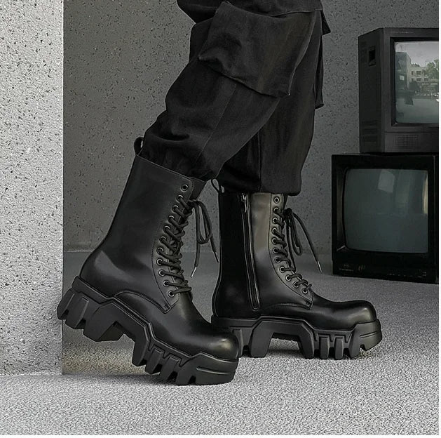 2025 new fashion platform women's retro punk tooling couple dark rock locomotive boots trendy shoes