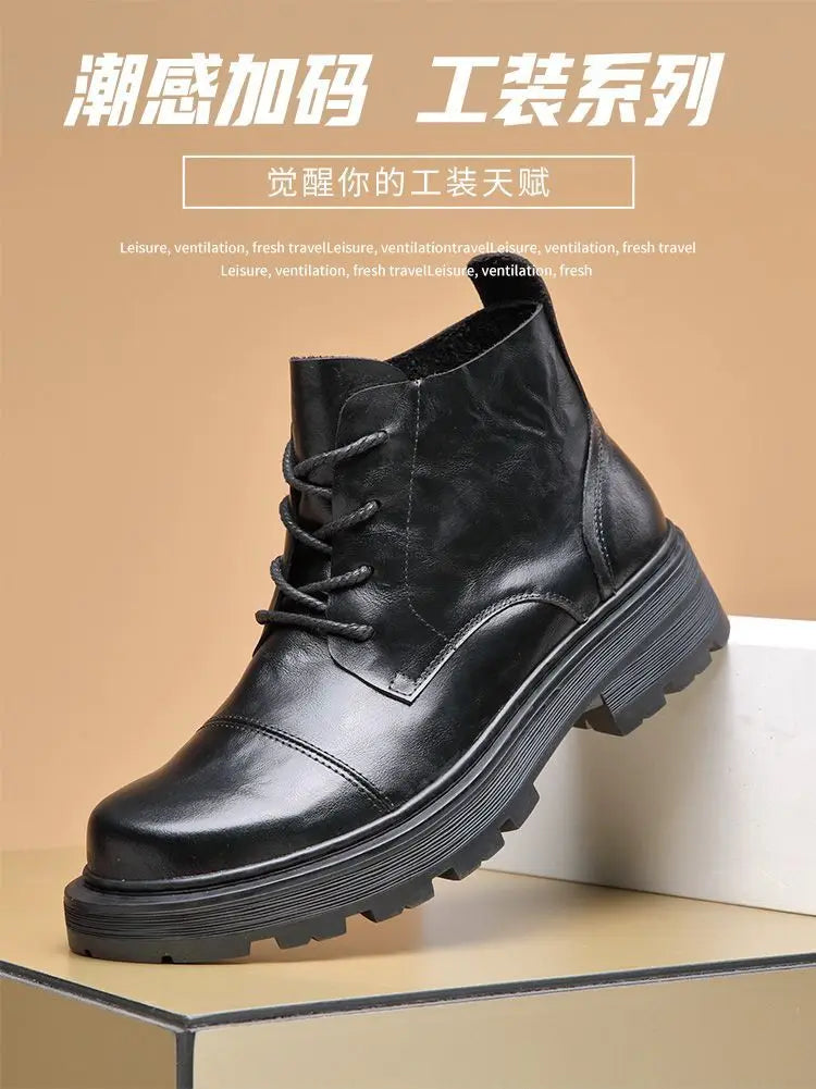 Motorcycle Boot British Style High-top Lace-up Ankle Boots Autumn Winter New Luxury Men's Genuine Leather Designer Shoes