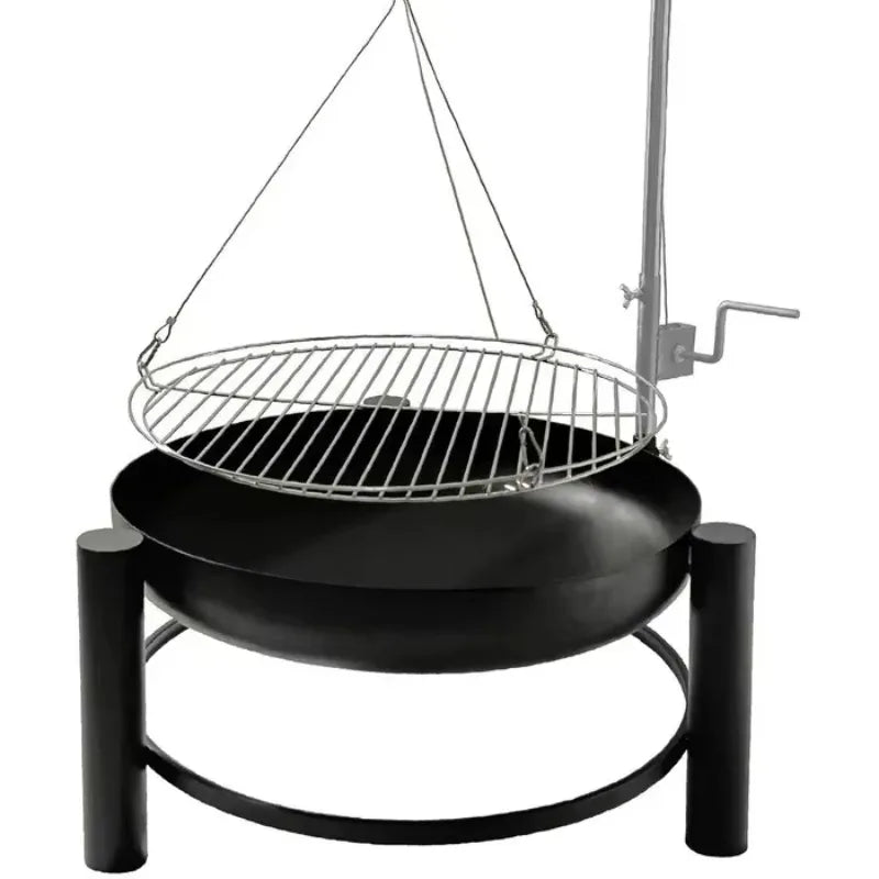 Backyard Height Adjustable Barbecue Grill with Tripod Charcoal Fire Pit Outdoor Camping Hanging Charcoal BBQ Grill