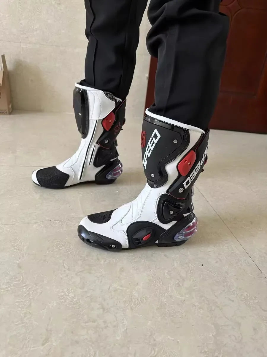 Riding Trider 100% NEW Motorcycle Boots Motocross Leather Long knee-high Shoes white black moto GP dirty bike SIZE 10-45 B1004