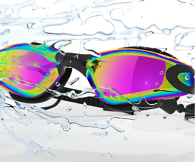 Professional Swimming Goggles with Earplugs Adult Anti-fog UV Protection Lens Men Women Waterproof Adjustable Silicone Glasses