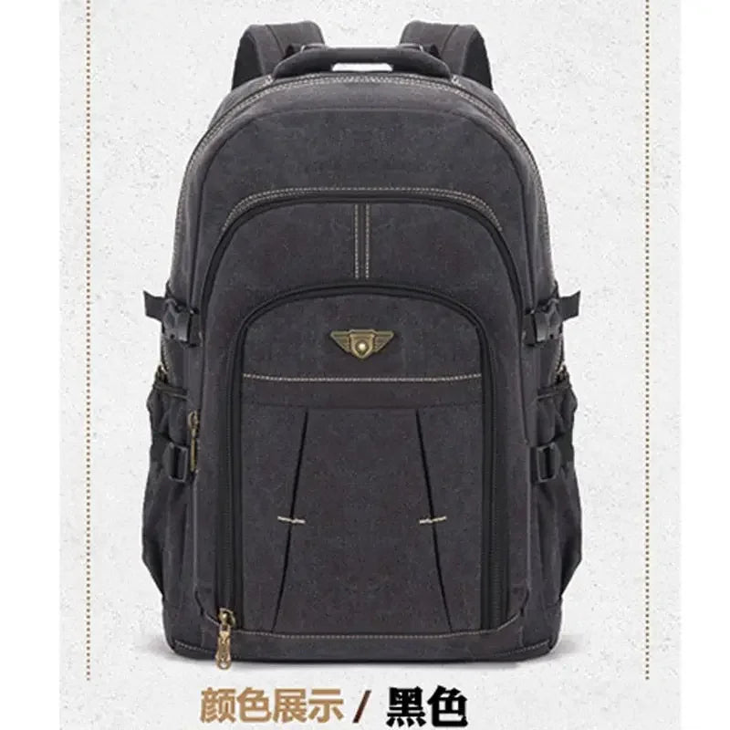 70L Thick Canvas Camping Backpack Large Capacity Waterproof Outdoor Trekking Travel Climbing Bag Luggage Rucksack Men Hiking Bag