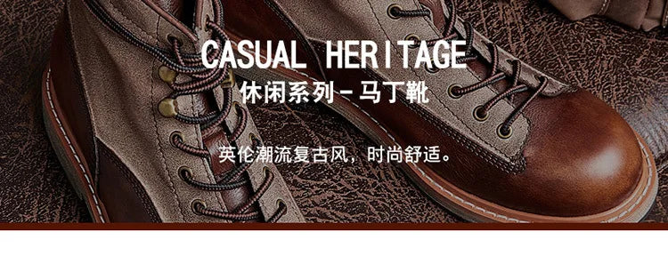 Retro Leather Men Motorcycle Boots High Top Motorbike Riding Boots Fashion Comfortable Ankle Boots Trekking Outdoor Shoes Brown