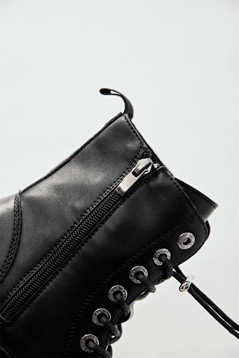 Women Omet Dark Motorcycle Heavy Metal Platform Cross-border Boots 2024 Spring New Female Punk Small Leather Men Shoes