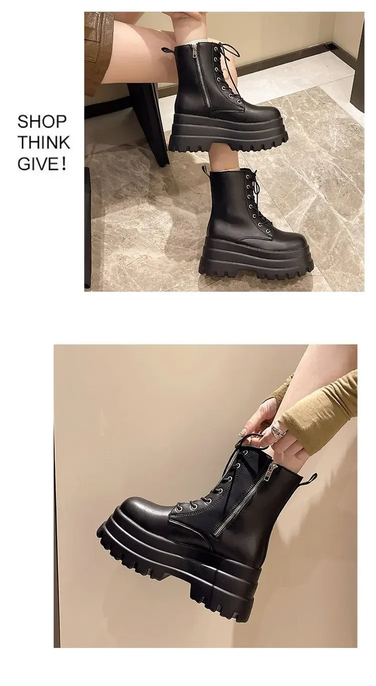 Chunky Platform White Ankle Boots Women shoes 2024 Autumn Winter Pu Leather Booties Mujer Punk Thick Bottom Motorcycle Boots