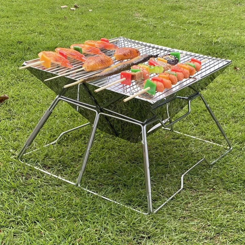 Portable Stainless Steel Folding Charcoal BBQ Grill For 3-4 Person Outdoor Camping Picnic Lightweight Easy Clean Barbecue