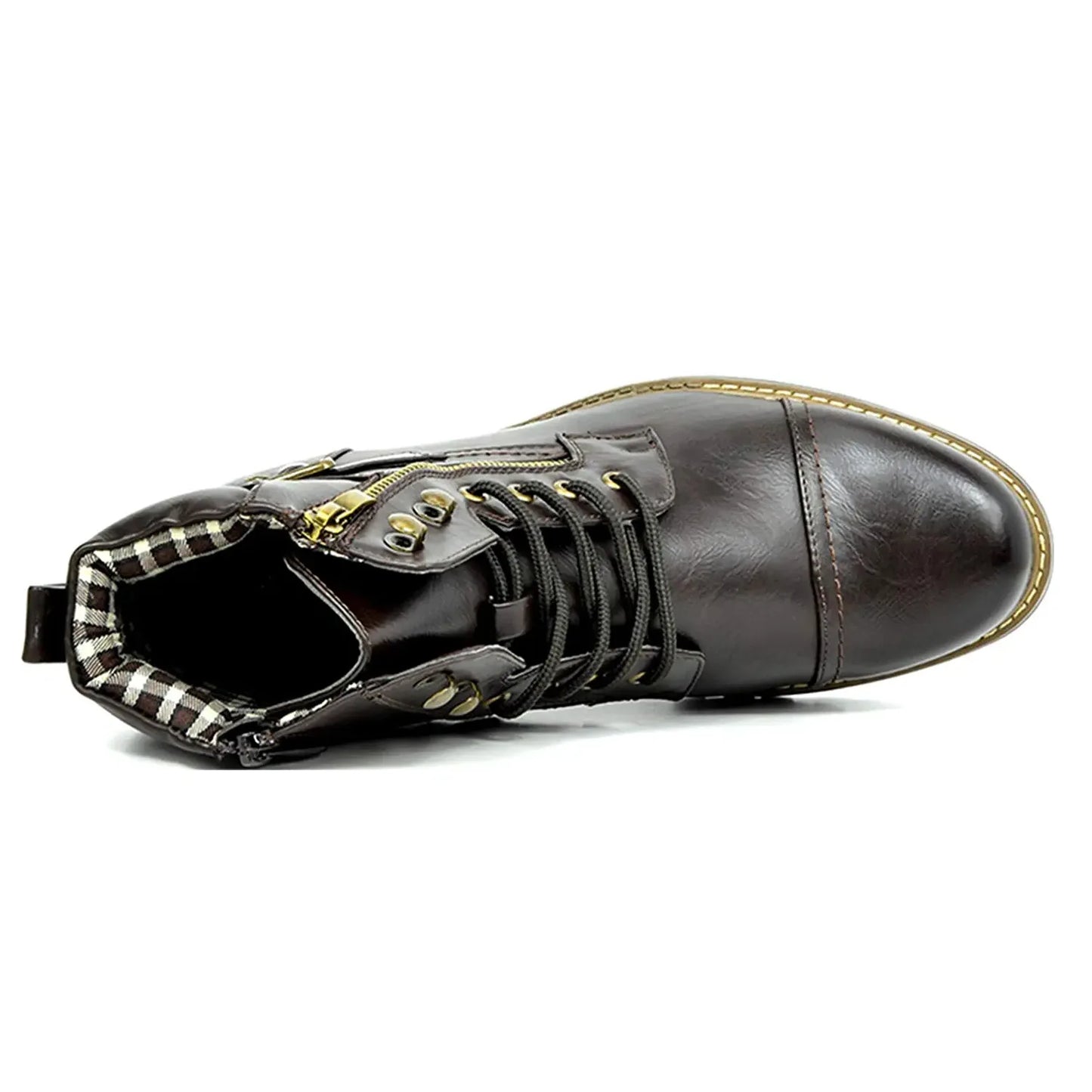 Size38-48 Men Boots Leather Round Toe Grid Pattern Square Heel Males Shoes Exquisite Fashion Leisure Design Men Motorcycle Boots