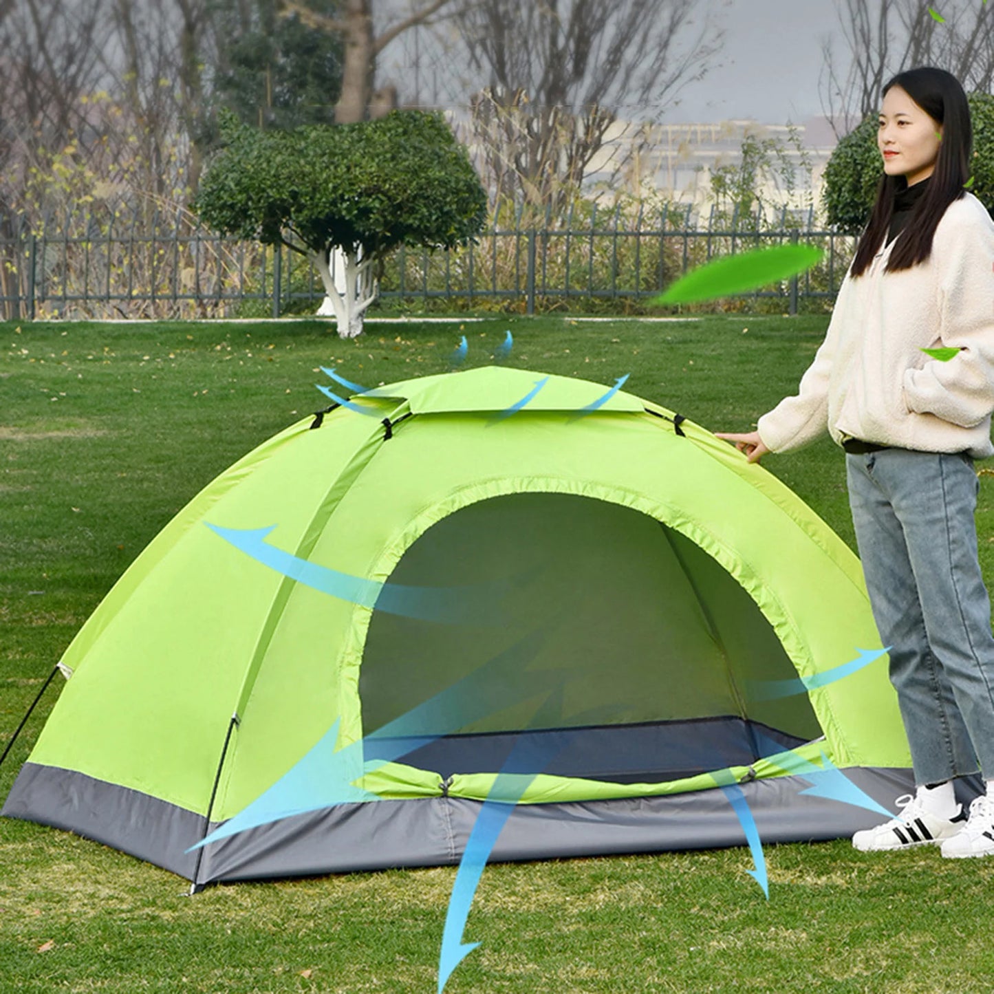 Ultralight Camping Tent Single Layer Portable Hiking Tent Anti-UV Coating For Fishing Backpacking Trip Hiking Parts 1/2 Person