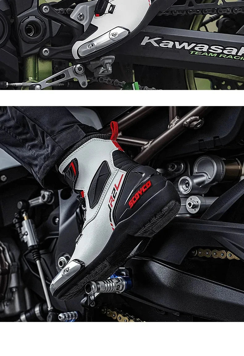 SCOYCO Motorcycle Boots Botas Moto Microfiber Leather Motocross Off-Road Racing Boots Motorbike Riding Shoes Men Moto Boots