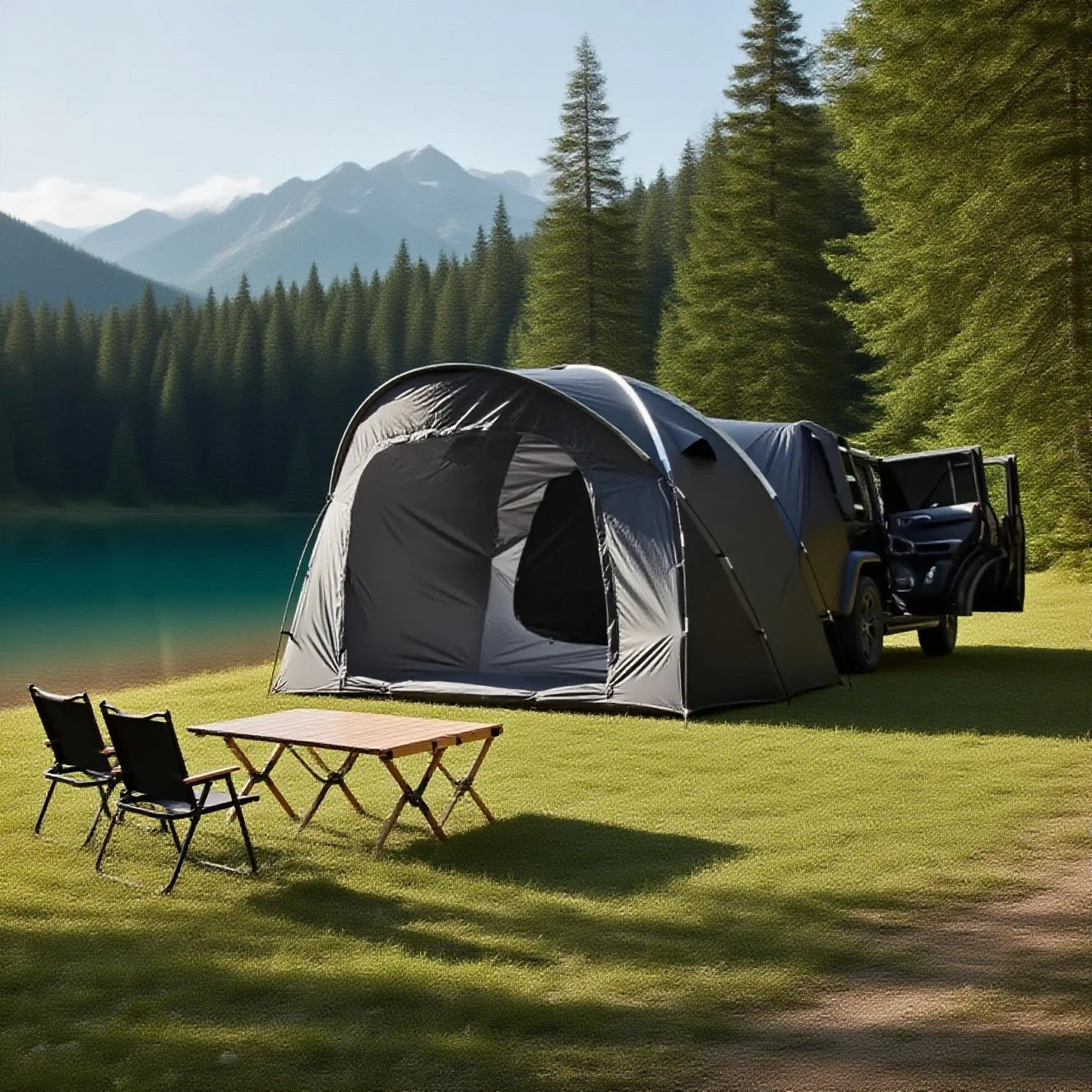 3-4 Person SUV Camping Tent PU4000 Waterproof with Mesh Bug Door, Cross-Ventilated Quick-Pitch Design, Built-In Floor