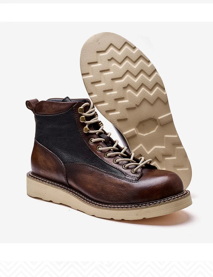 Motorcycle Riding Boots Short Face British High Top Leather Boots Retro Short Boots Velvet Style Casual Workwear Shoes