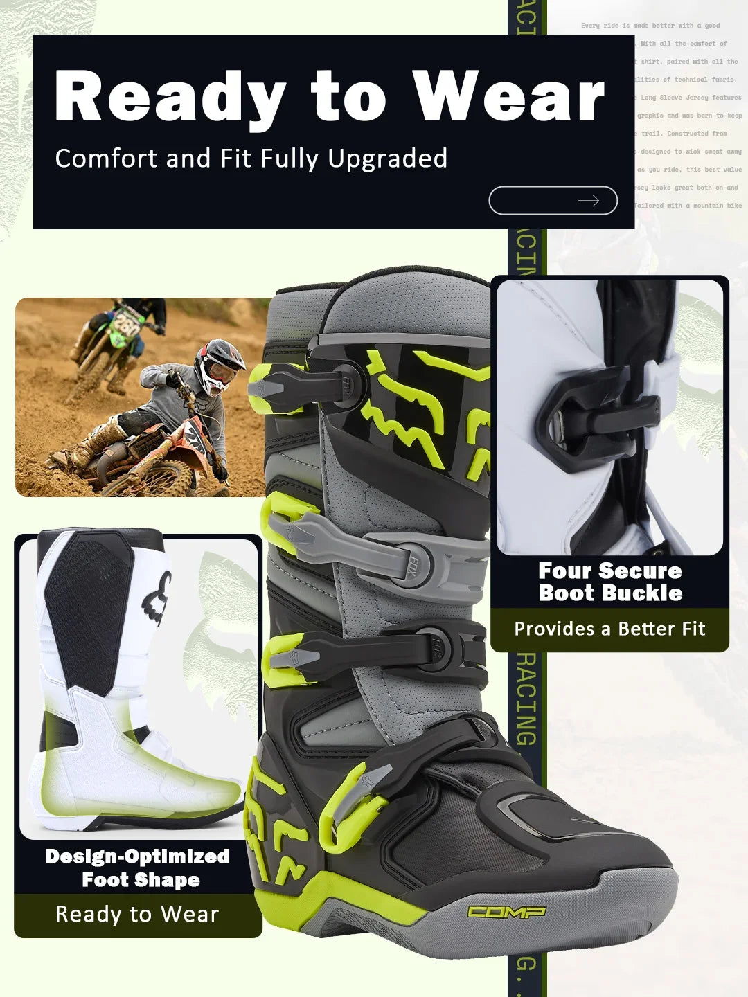 FOX Off-Road Boots Entry Level Comp Youth Motorcycle Boots for ATV/UTV Trail and MX Track Use ravel Shoes Botas Moto for kids