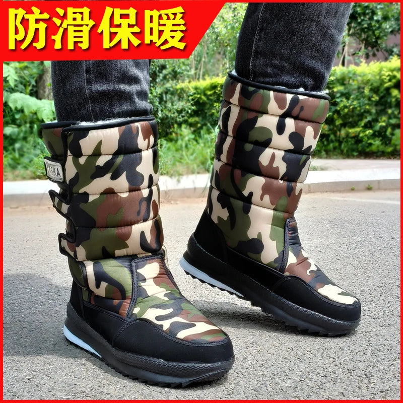Winter Thick Men Snow Boots High Top Warm Cotton Shoes Lightweight Slip Resistant Camouflage Outdoor Boots