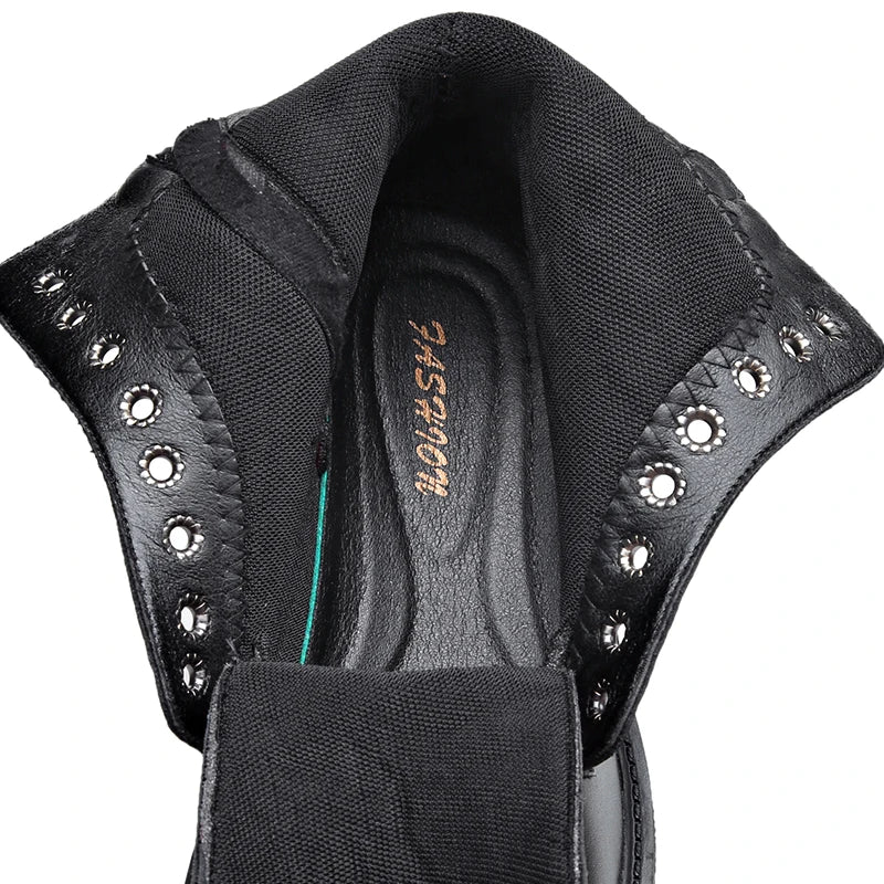 Retro Casual PU Leather Mens Motorcycle Boots Fashion Winter Plush Snow Boots Comfortable Leather High Top Shoes Man Warm Botas