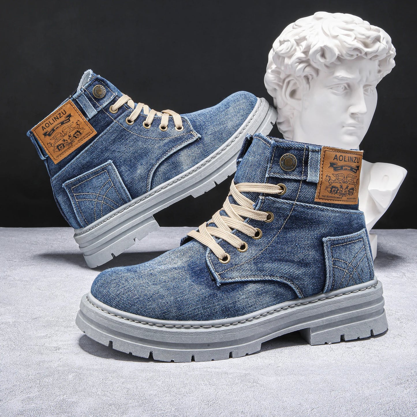 Hip Hop Hipster Canvas Boots Mens Spring New High-Top Denim Casal Shoes Fashion Versatile Tooling Mens Shoes Large Size 39-48