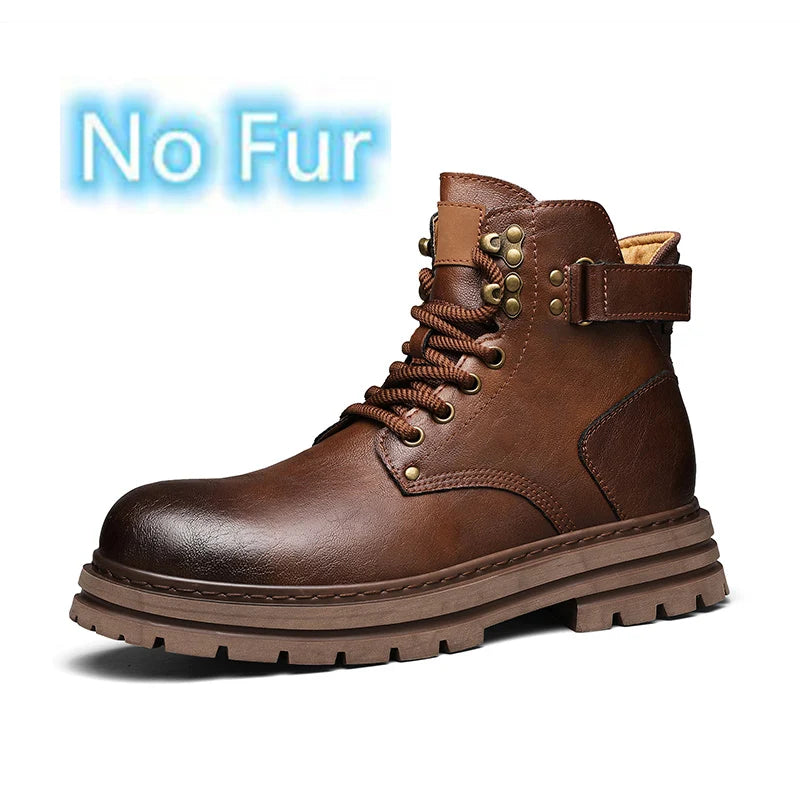 Top Quality Vintage Leather Men's Snow Boots Fashion Genuine Leather Man Ankle Boots Lace Up Outdoor Motorcycle Boots Walk Shoes