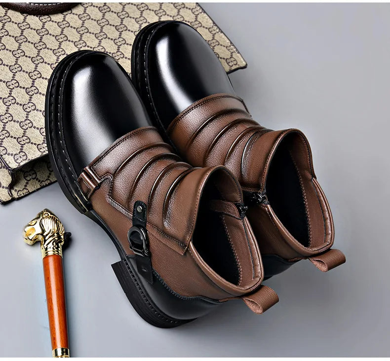 Autumn Winter Retro Ankle Boots for Men Fashion Casual Size Zipper Motorcycle Boots Man New Designer Warm Platform Shoes Male