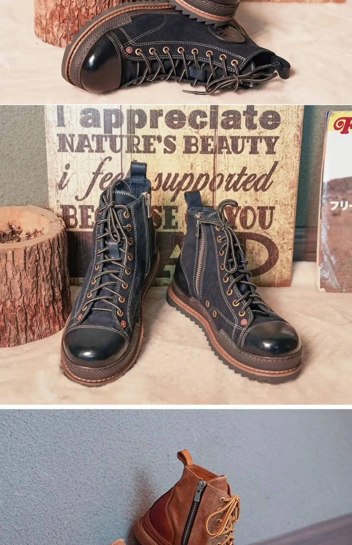 Retro Uglybros Motorcycle Boots Cowhide Canvas Shoes Ankle Protect Motorbike Zapatone British Style Botas For Harley For TRIUMPH